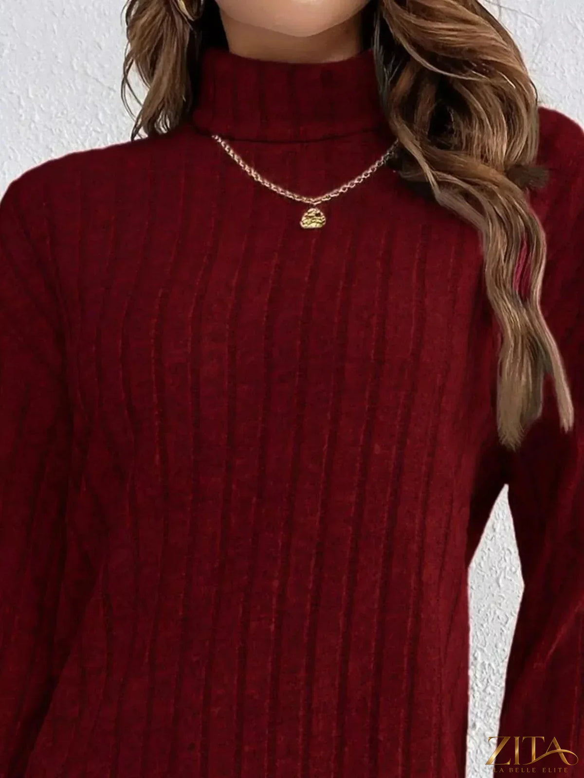 Casual ribbed turtleneck long sleeve mini dress from Trendsi, featuring a fitted silhouette and soft knit fabric.