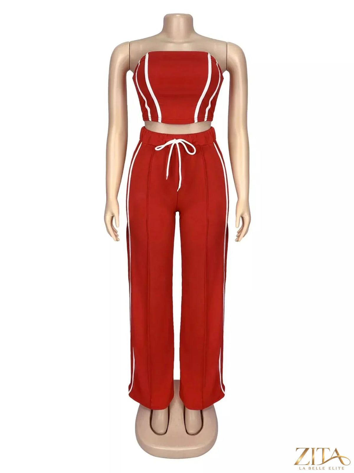 Zita La Belle Elite sleeveless tube top and wide-leg pants set, stylish fashion ensemble in black fabric.