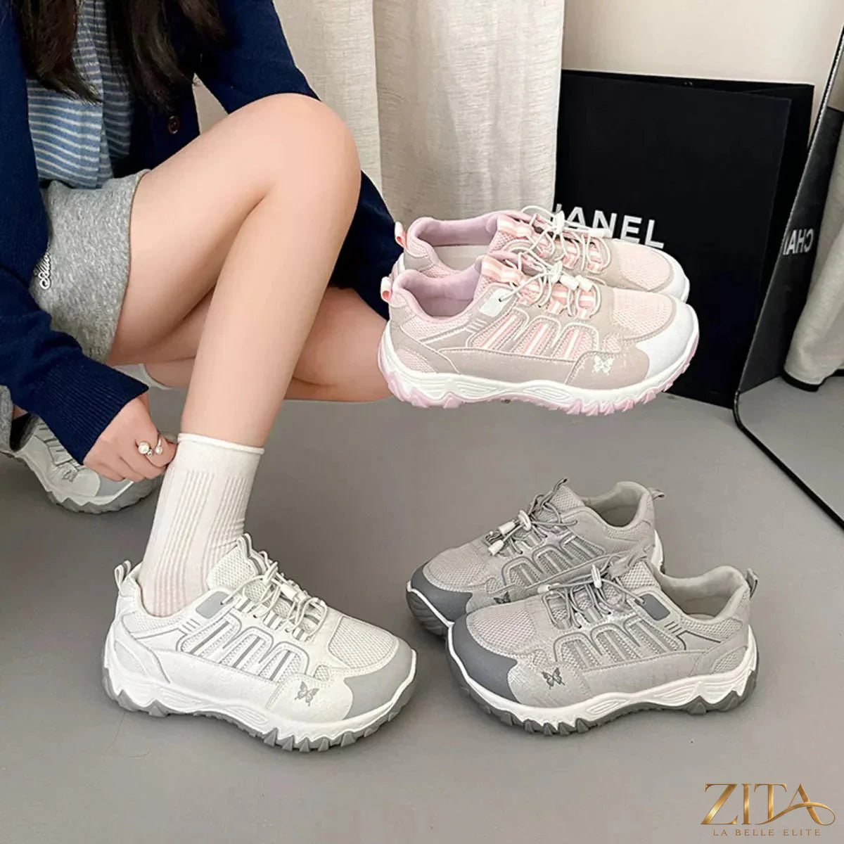 Zita La Belle Elite round toe lace-up sneakers with white sole and stylish design, ideal for casual wear.