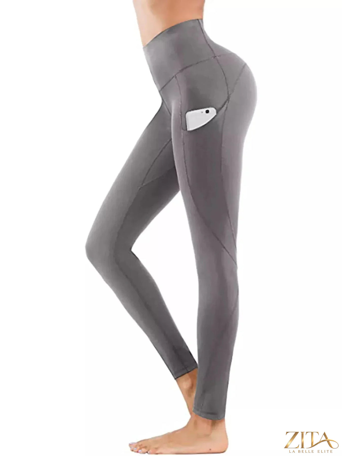 High-waisted active leggings with pocket from Trendsi, featuring a snug fit and stretchy fabric for workout comfort.