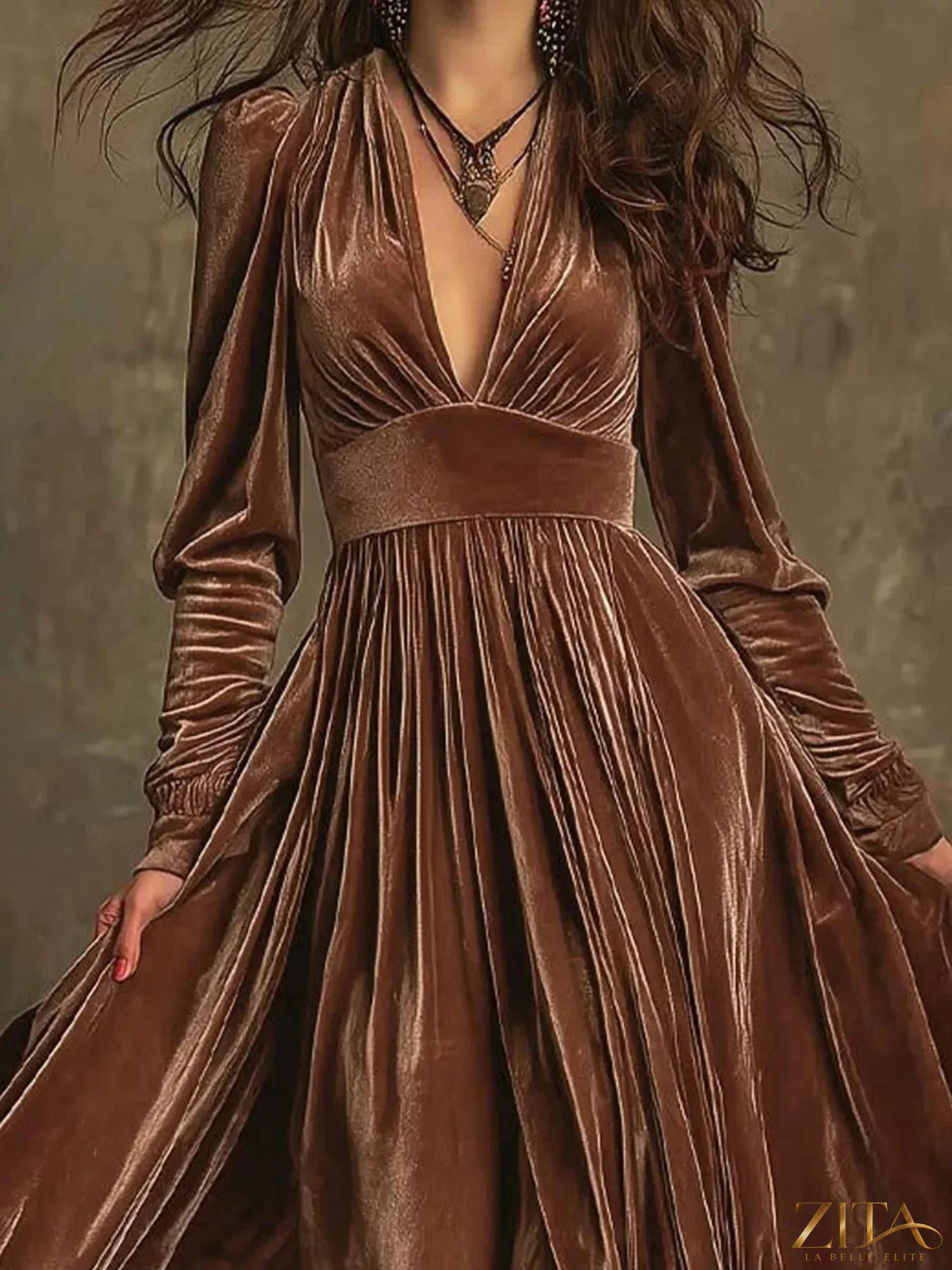 Long sleeve dress with ruffled hem by Trendsi, featuring a feminine design and flowy fabric, perfect for stylish everyday wear.
