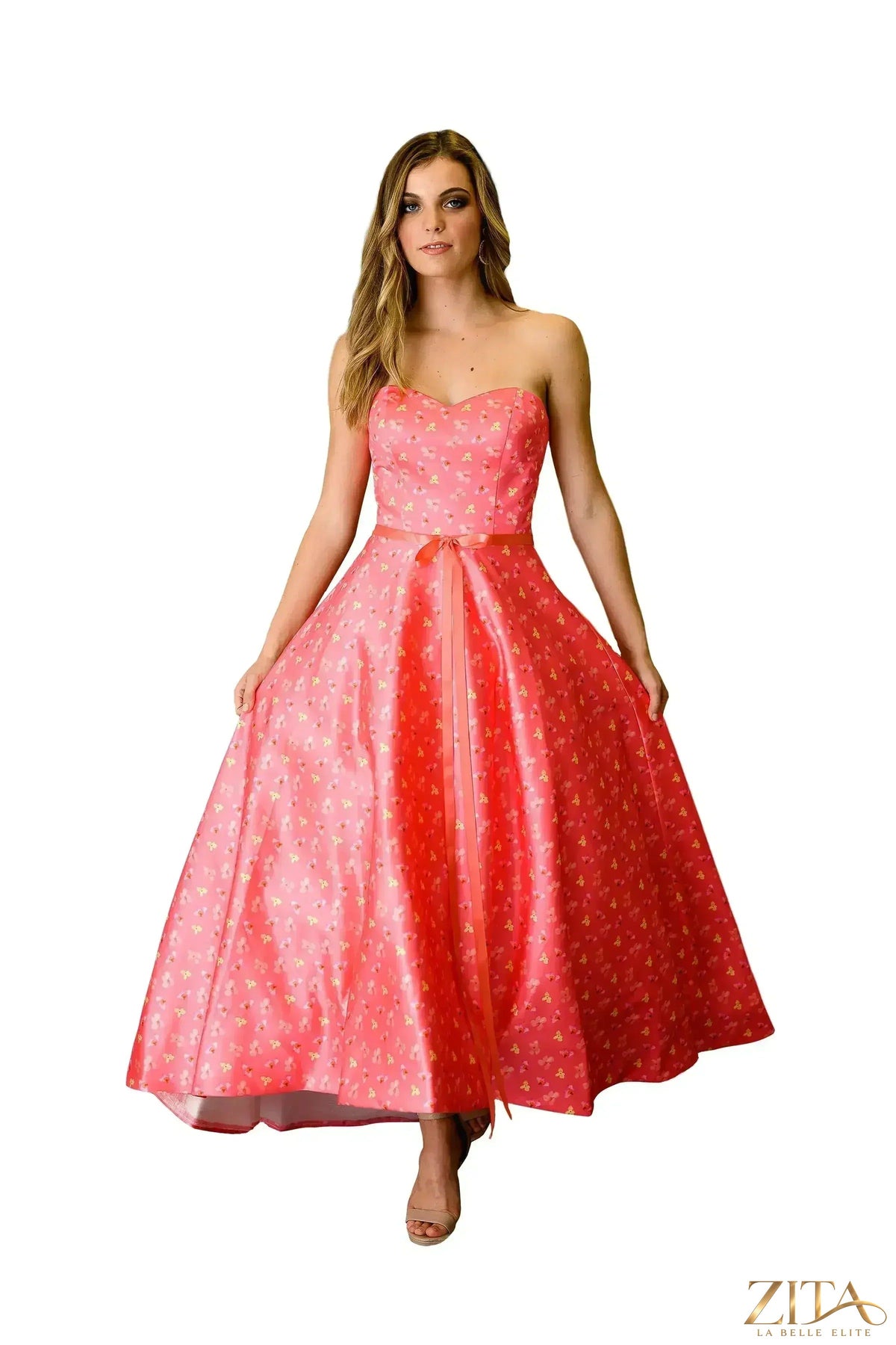 Zita La Belle Elite shoulder-less formal train dress featuring elegant fabric and a flowing silhouette for special occasions.