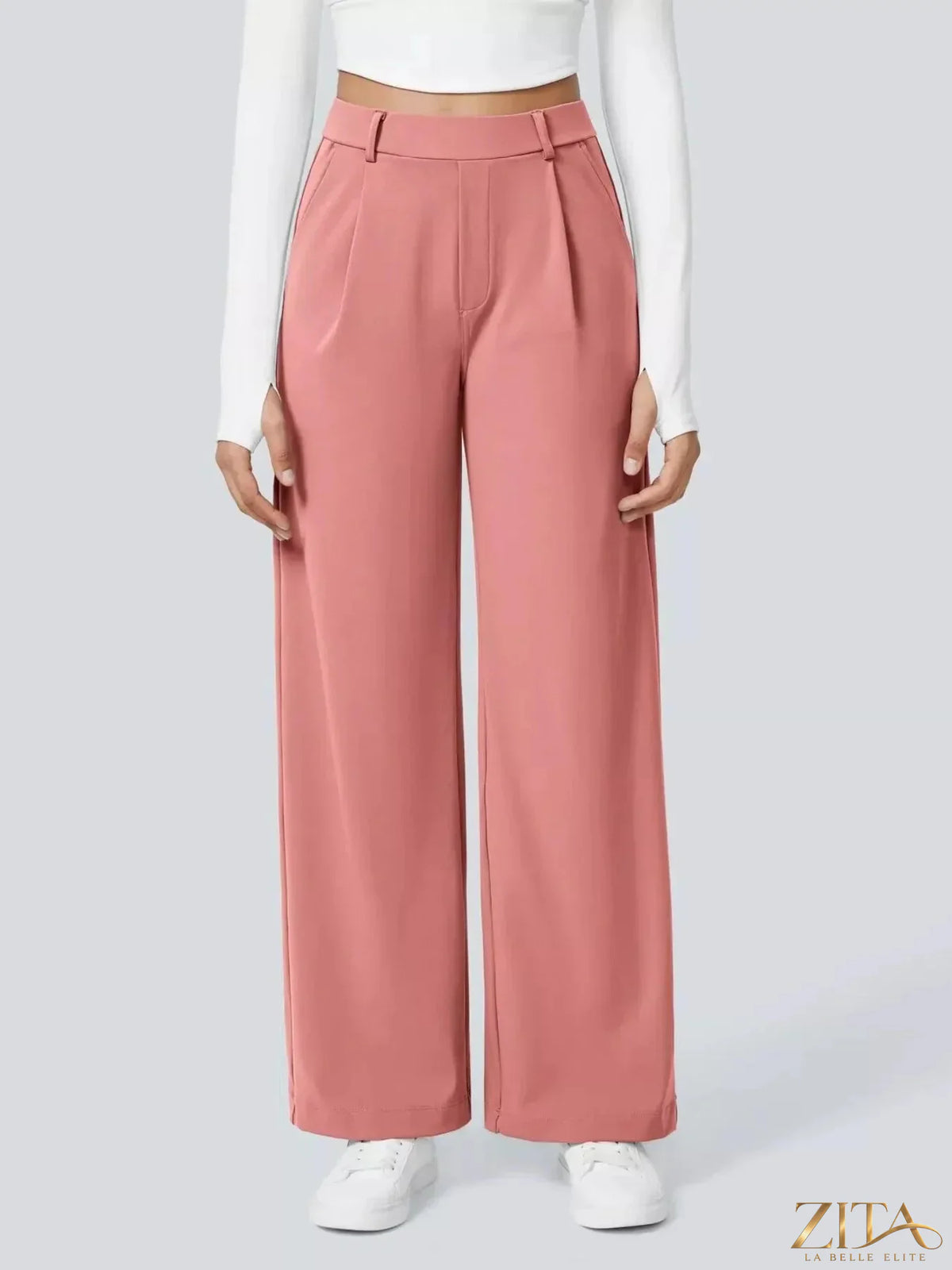 Zita La Belle Elite wide leg pants in soft fabric, featuring a relaxed fit and high waist, shown on a model.