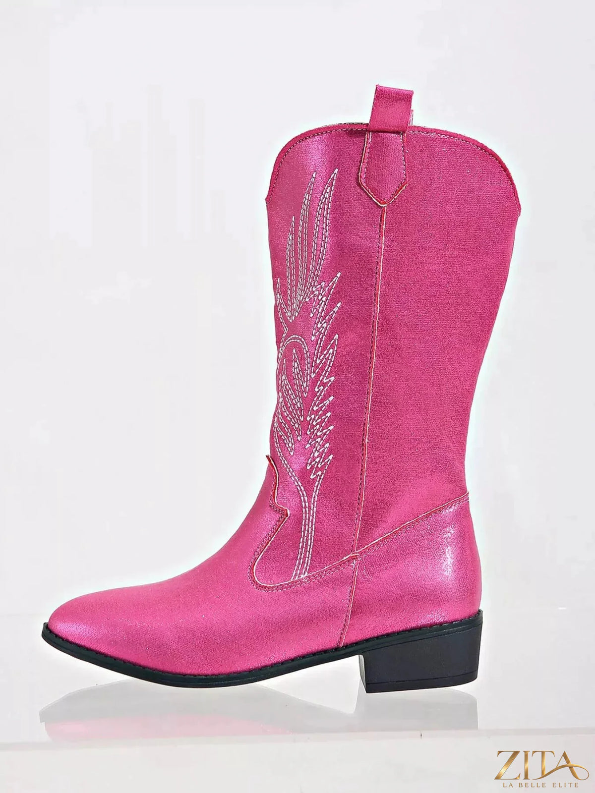Zita La Belle Elite embroidered block heel boots with floral embroidery and stylish design, perfect for fashionable footwear.