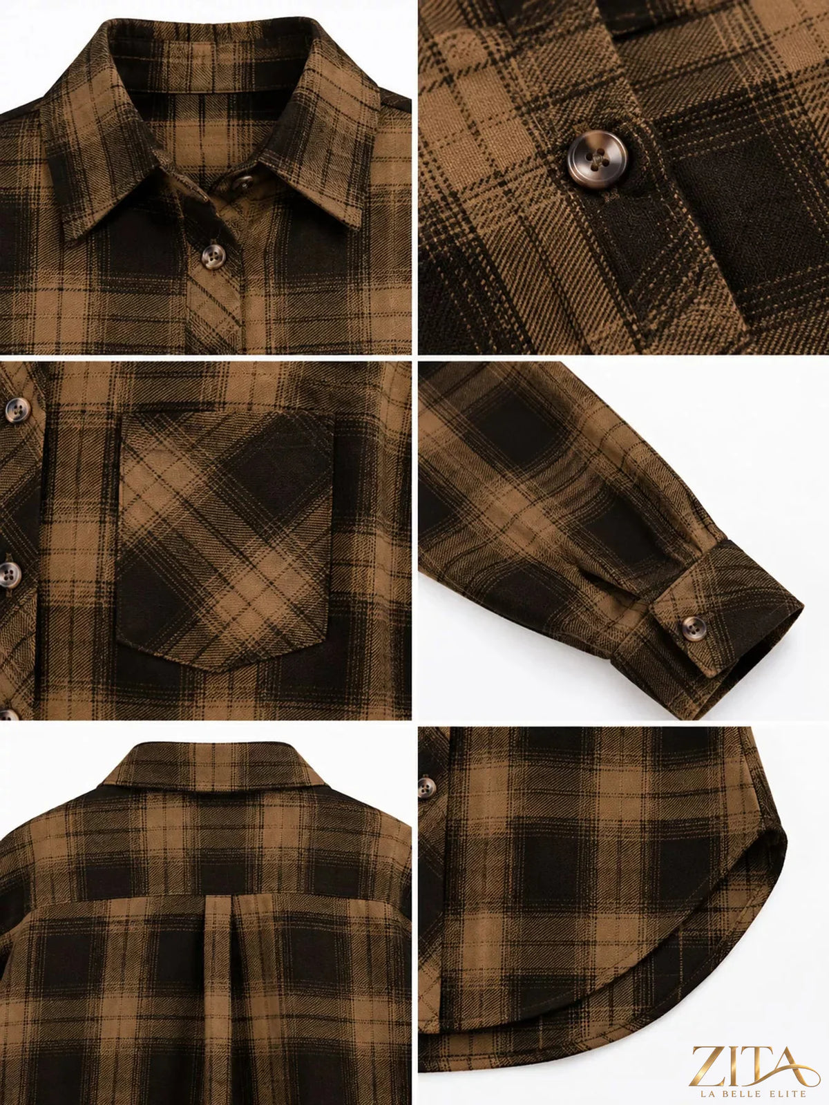 Zita La Belle Elite plaid button-down oversized shirt in classic checkered pattern, casual and stylish for everyday wear
