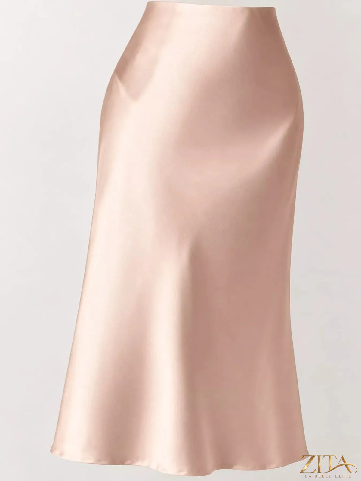 High-waisted satin midi skirt from Trendsi featuring a smooth, shiny fabric and elegant midi length, perfect for stylish outfits.