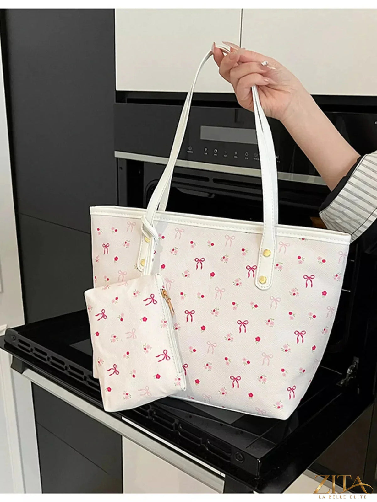 Zita La Belle Elite printed tote shoulder bag with matching pouch, stylish and spacious for everyday use.