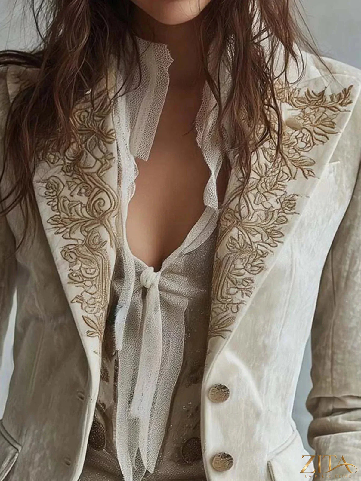 Zita La Belle Elite embroidered velvet long sleeve blazer in a tailored design