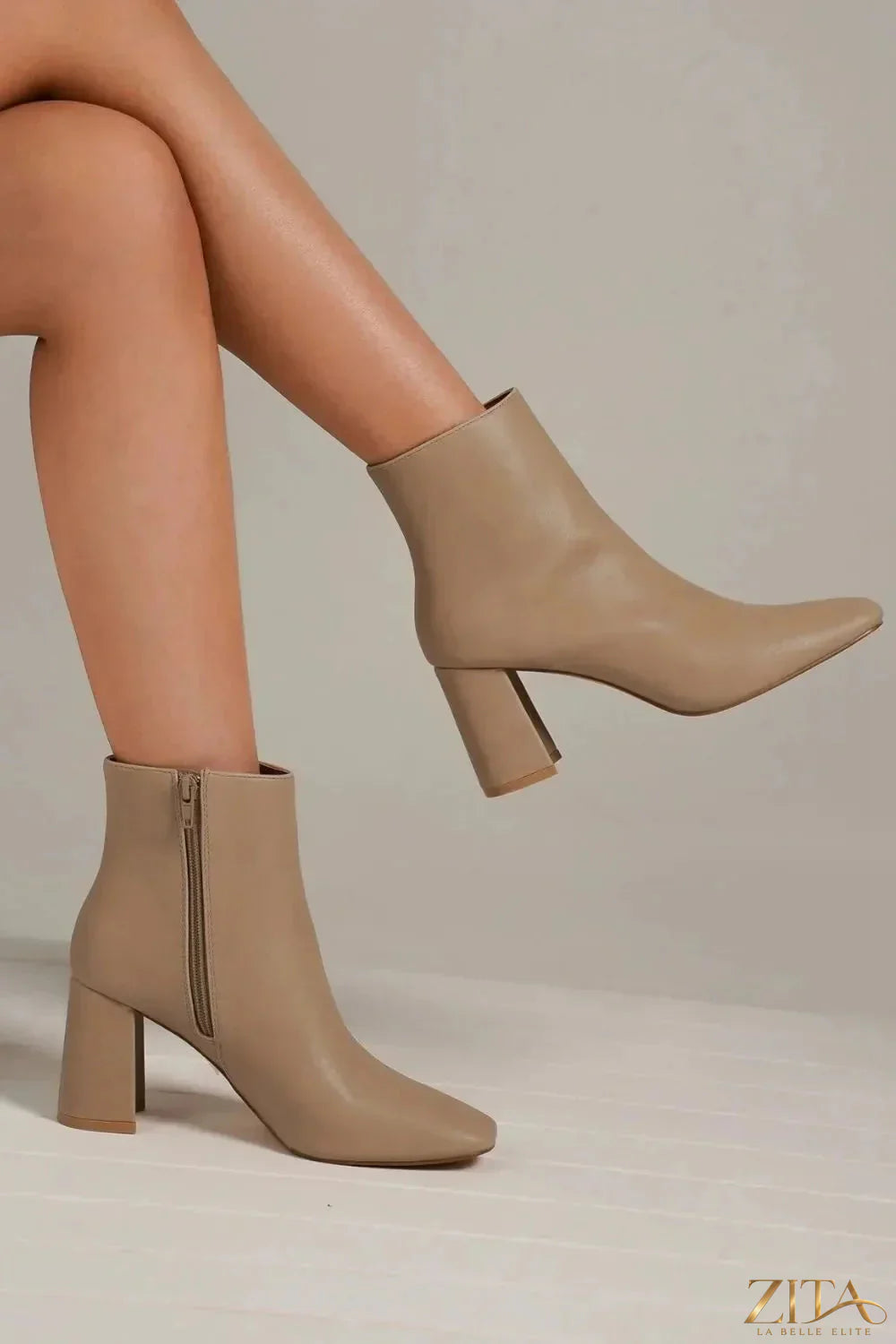 Zita La Belle Elite Beast Fashion PU leather block heel boots with side zippers and stylish design.