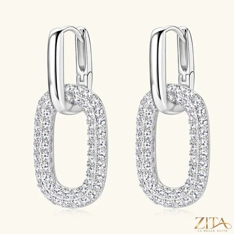 Sterling silver earrings with 2.16 carat moissanite gemstones, featuring elegant drop design by Zita La Belle Elite.