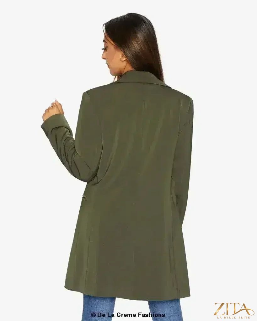 Zita La Belle Elite women's formal longline blazer with a collared design, tailored fit, and stylish lapel details.