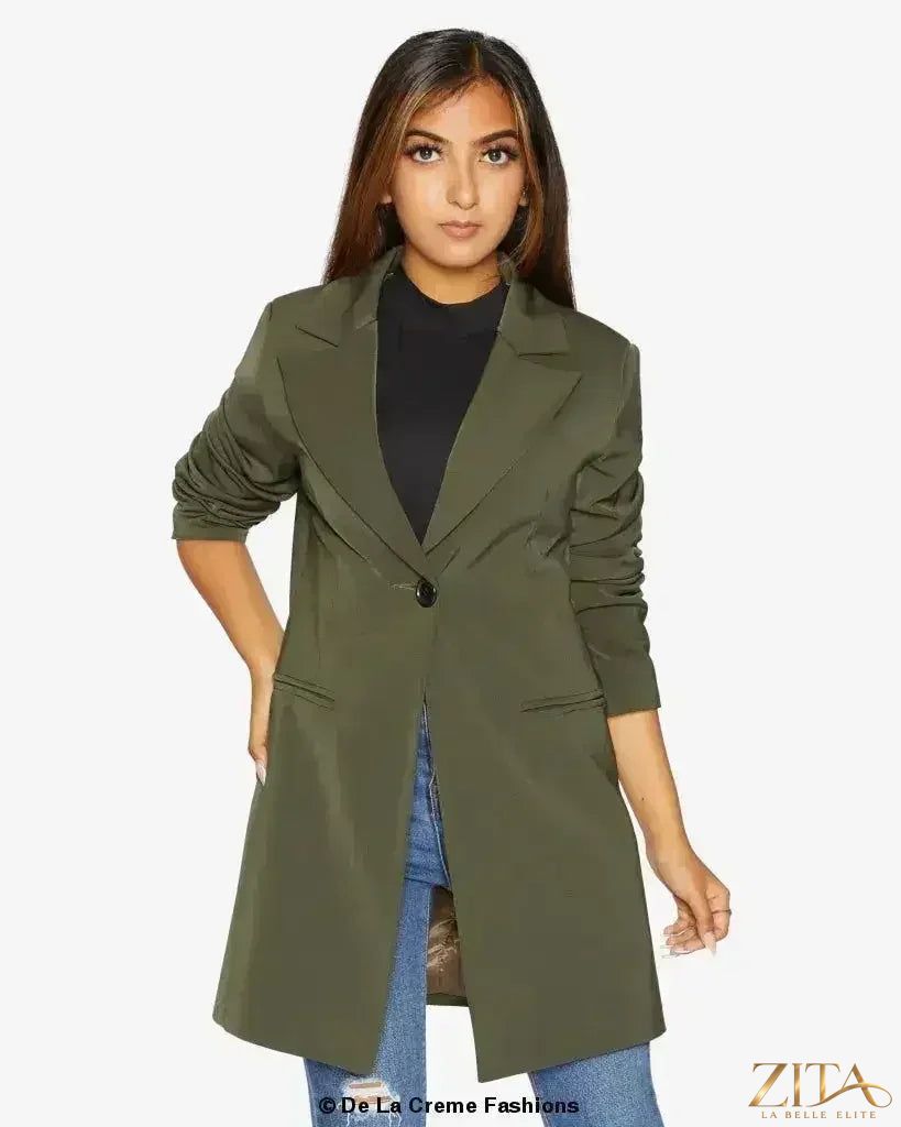 Zita La Belle Elite women's formal longline blazer with a collared design, tailored fit, and sleek professional style.