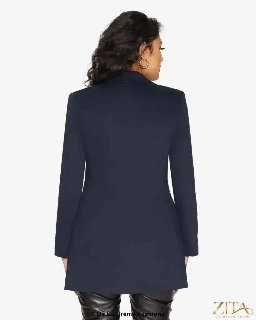 Zita La Belle Elite women's formal longline blazer with a collared design, tailored fit, and sleek style for professional wear.