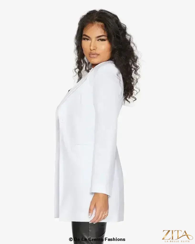 Zita La Belle Elite women's formal longline blazer with a collared neckline, tailored fit, and classic design.