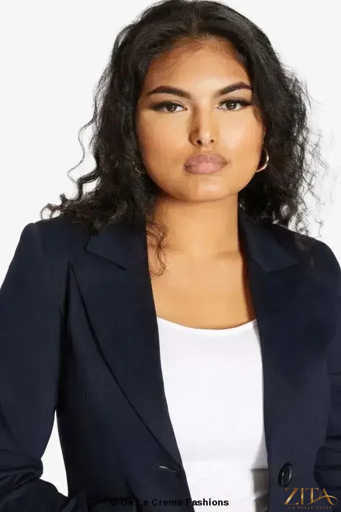 Zita La Belle Elite women's formal longline blazer with a collared neckline and tailored fit, perfect for professional attire.