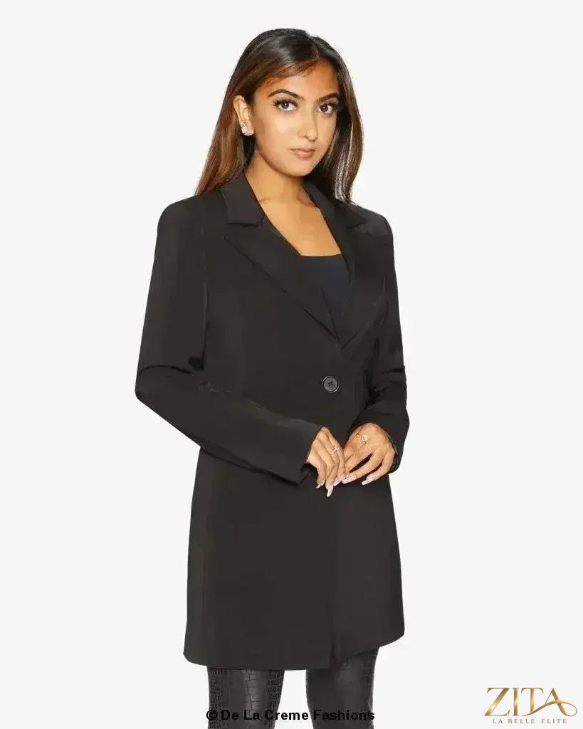 Zita La Belle Elite women's longline formal blazer with a collared design, tailored for a sophisticated, professional look.