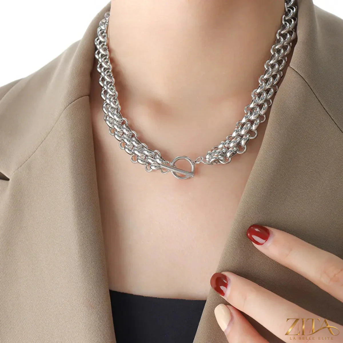 Gold chain link jewelry set with matching necklace and bracelet, featuring trendy, stylish designs for everyday wear.