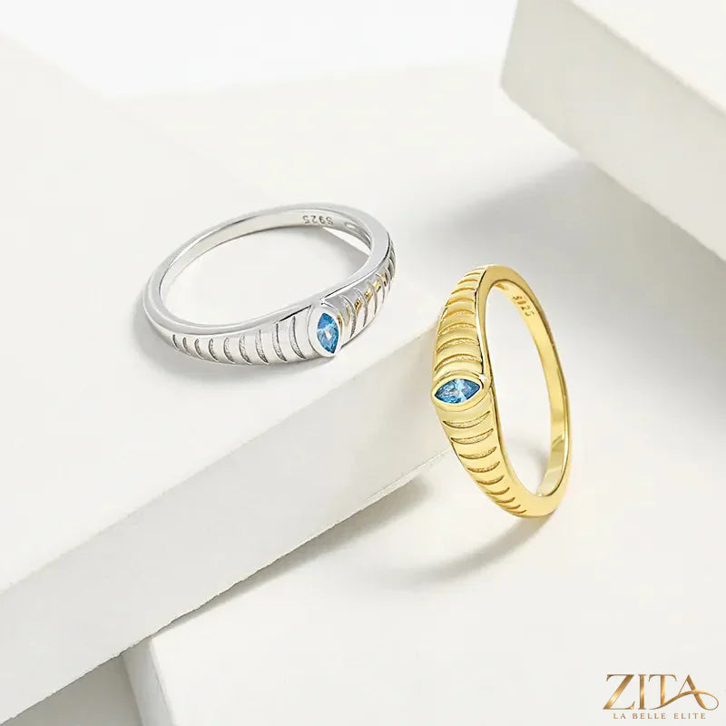925 sterling silver ring with inlaid zircon stones by Zita La Belle Elite, showcasing a detailed and elegant jewelry design.