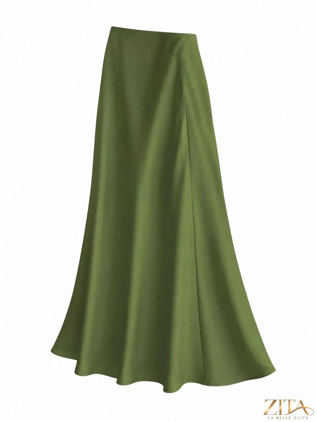 Plus size high-waisted satin midi skirt by Trendsi, showing smooth fabric, elegant fit, and full length design.
