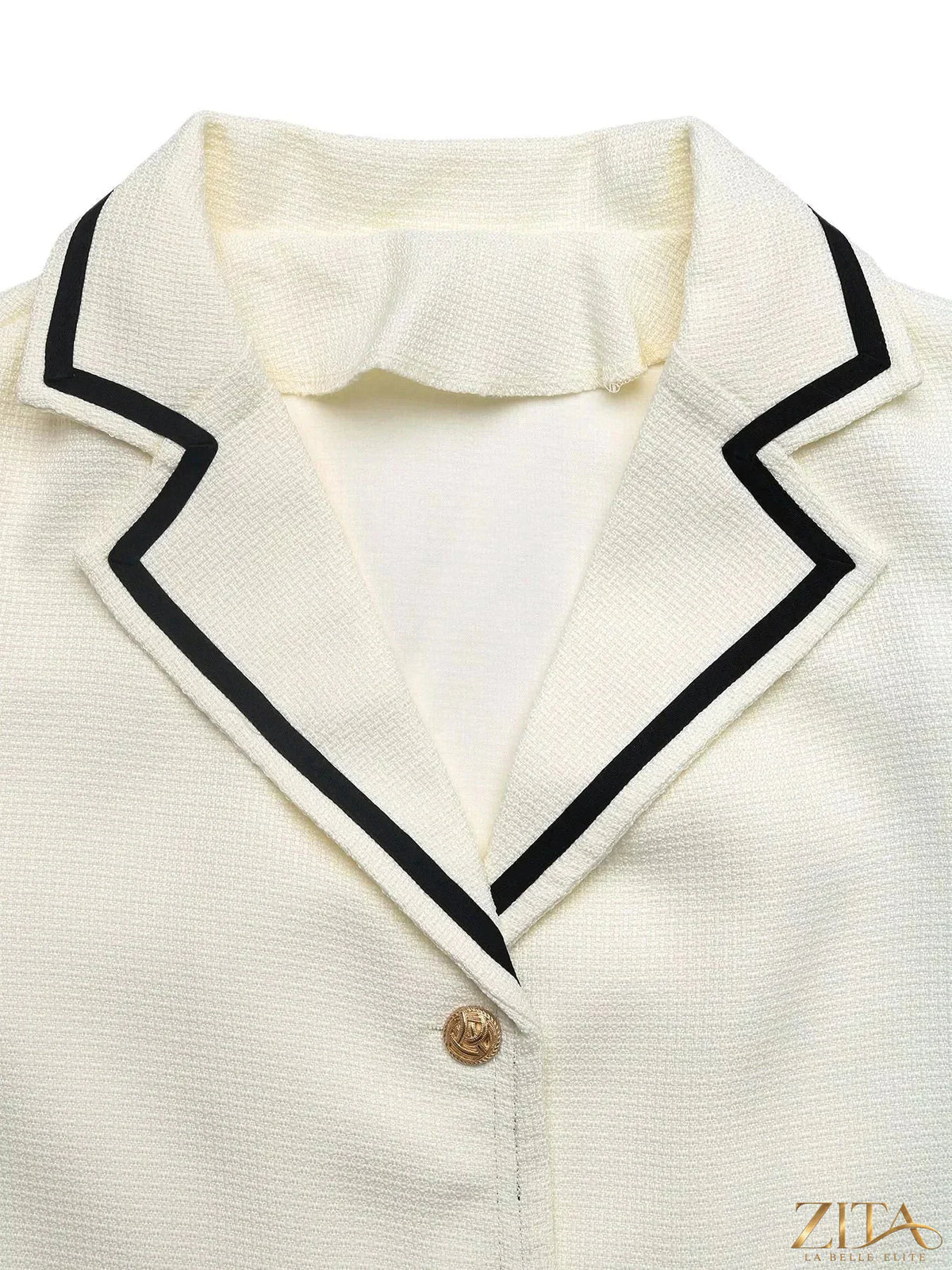 Zita La Belle Elite contrast trim button-up blazer with tailored fit, featuring sleek design and stylish detailing.