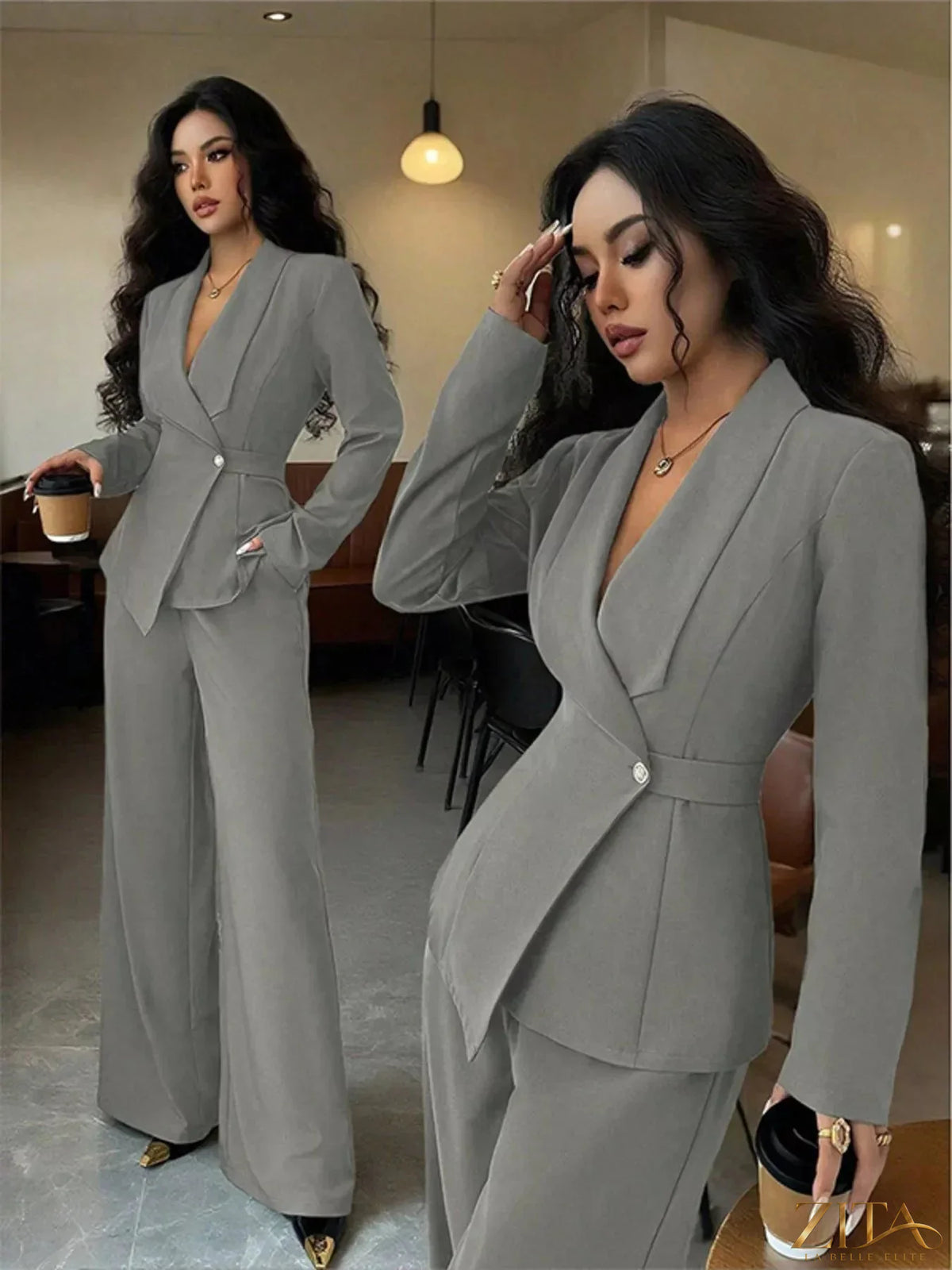 Zita La Belle Elite one button blazer and matching pants set in a stylish, tailored design for a sophisticated look.