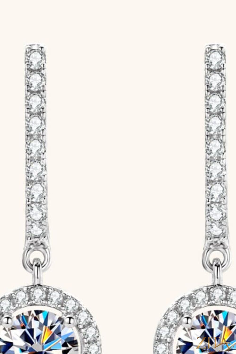 Sterling silver drop earrings with 2-carat moissanite stones, featuring elegant design by Zita La Belle Elite