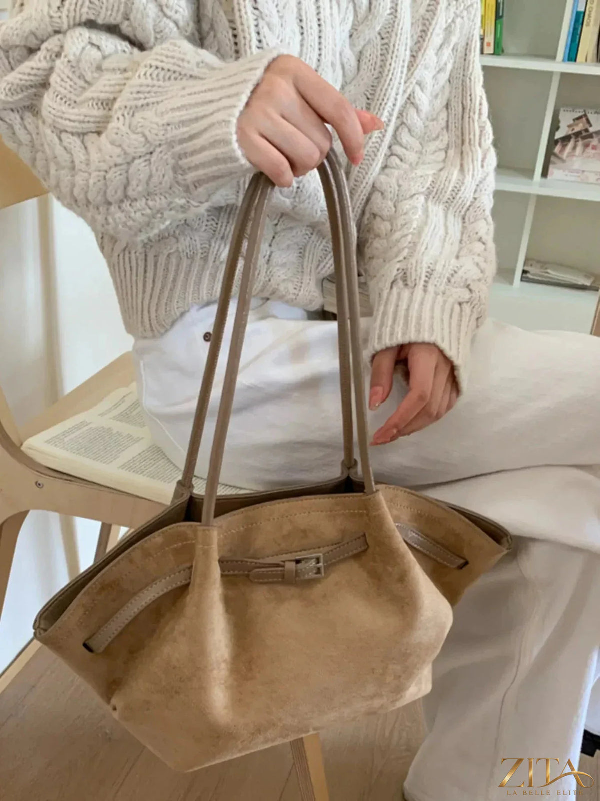Zita La Belle Elite solid color buckle tote bag with adjustable shoulder strap and spacious interior for everyday use