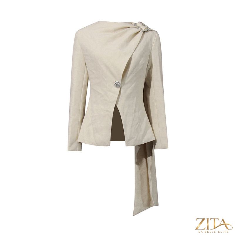 Zita La Belle Elite scarf-collar blazer suit set for petite women, stylish blazer with a chic collar and tailored fit.