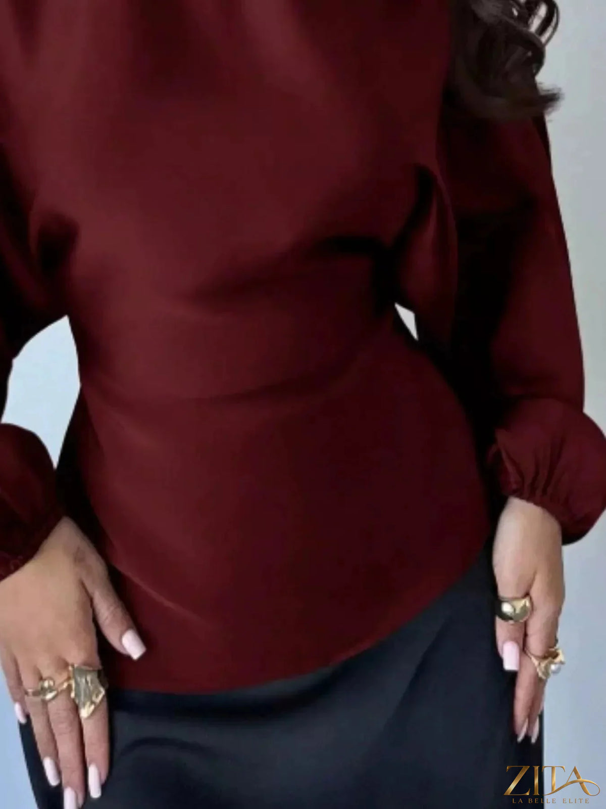 Zita La Belle Elite back tie long sleeve blouse in soft fabric, featuring a stylish back tie detail and a classic fit.