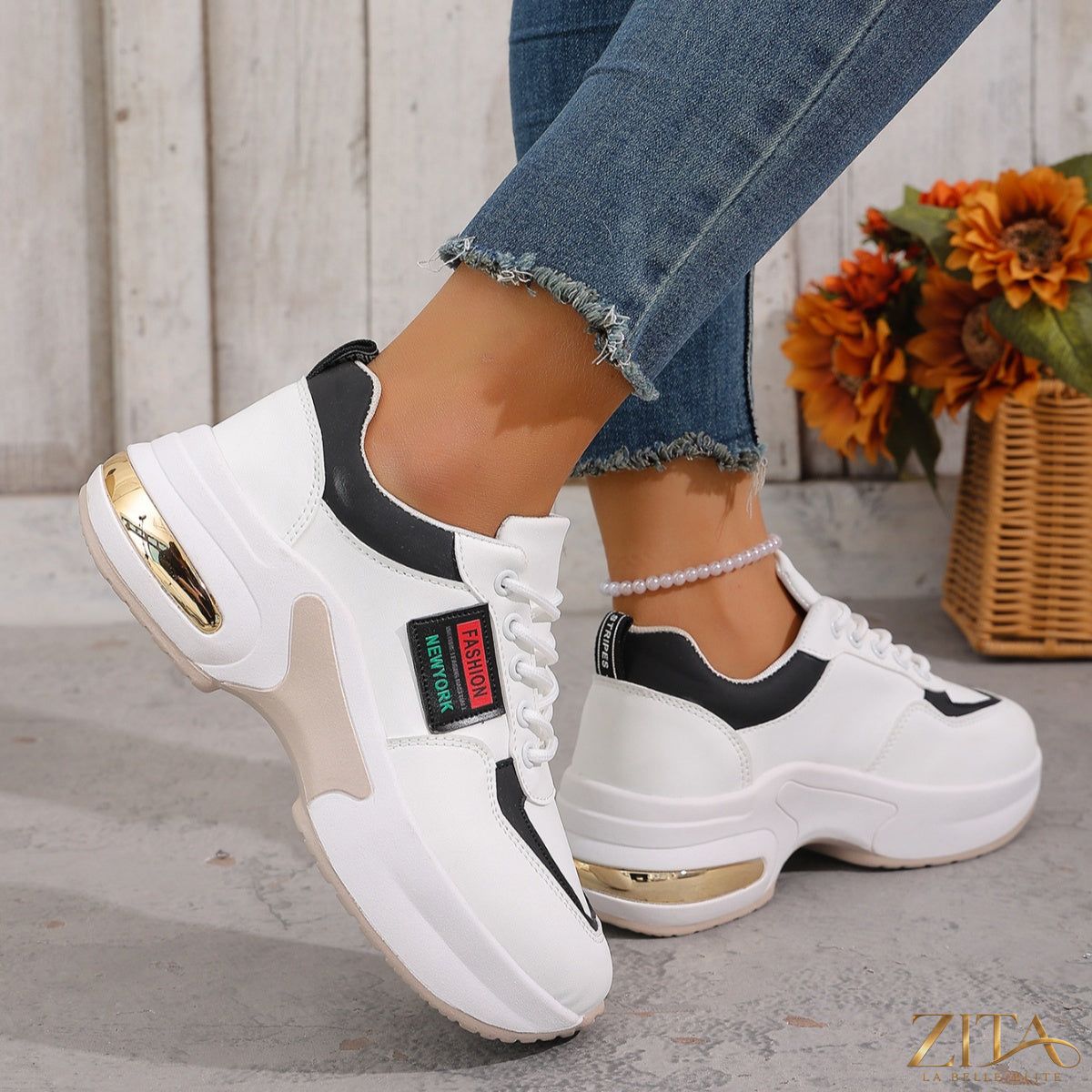 Zita La Belle Elite round toe lace-up sneakers with white soles and stylish design, perfect for casual wear.