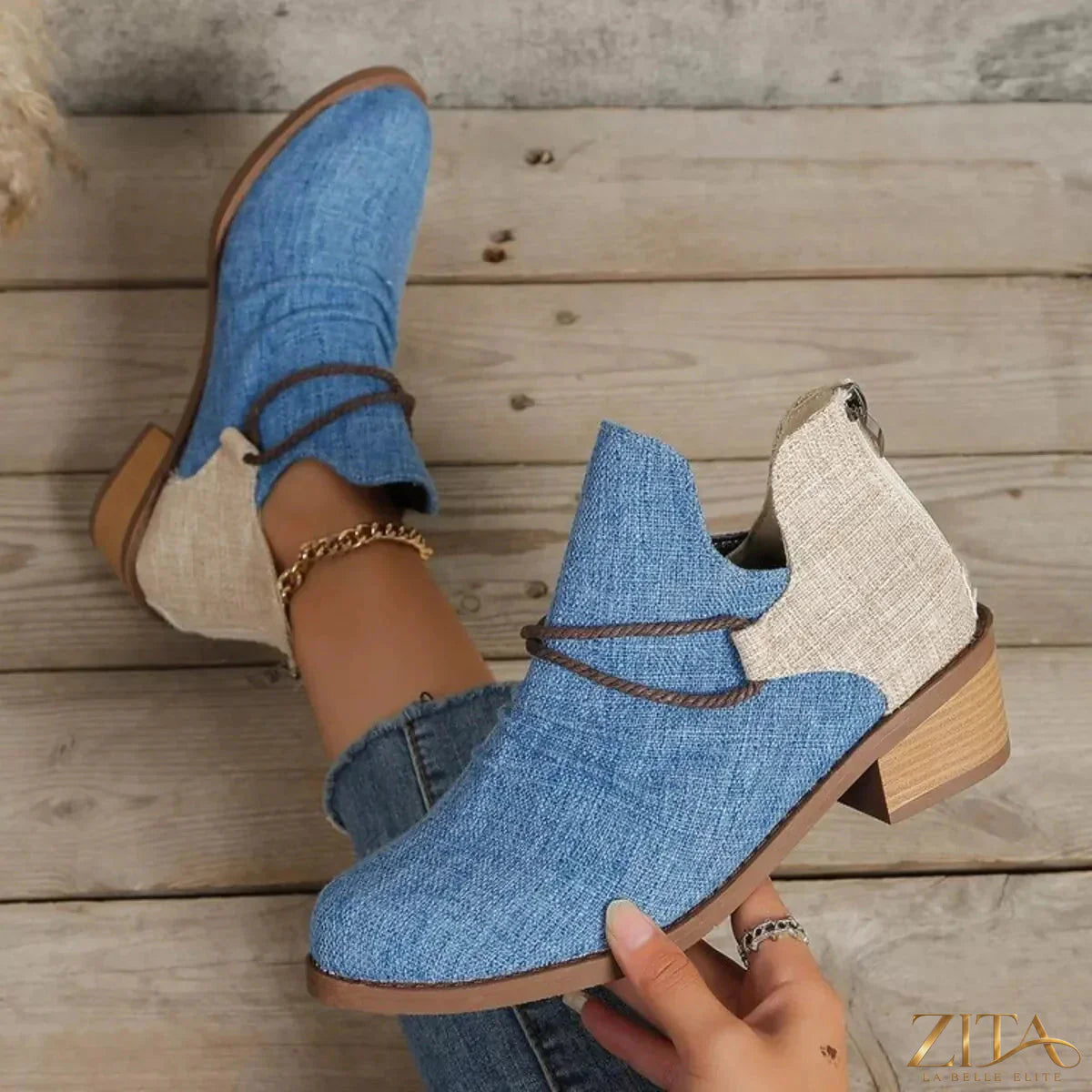 Zita La Belle Elite block heel ankle boots in black leather with stylish rounded toe and sturdy heel, perfect for casual or dressy wear.