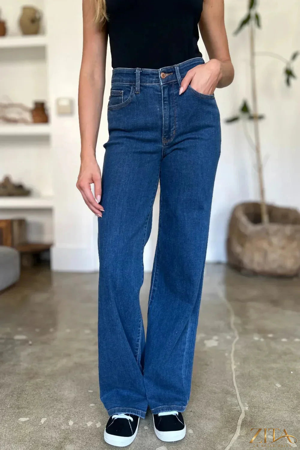Zita La Belle Elite Judy Blue high-rise straight jeans in full size, showcasing classic denim fit and high waist design.
