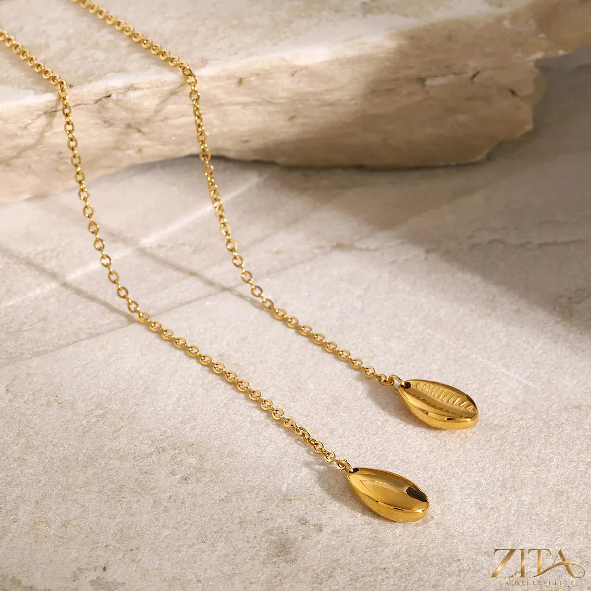 18K gold-plated Y-shaped necklace by Zita La Belle Elite featuring a delicate chain and elegant pendant.