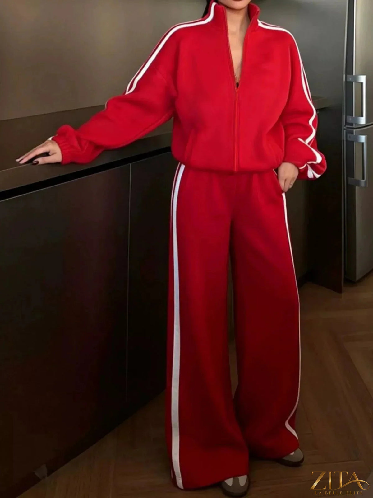 Zita La Belle Elite side stripes zip-up top and pants set, featuring stylish side stripe details and a comfortable fit.