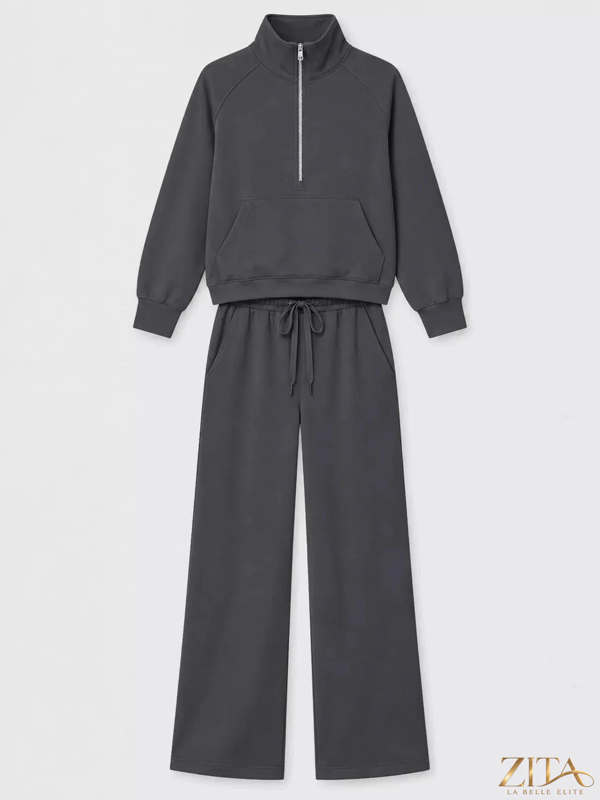 Zita La Belle Elite half-zip sweatshirt and wide-leg pants set, shown in a stylish, comfortable matching loungewear ensemble.