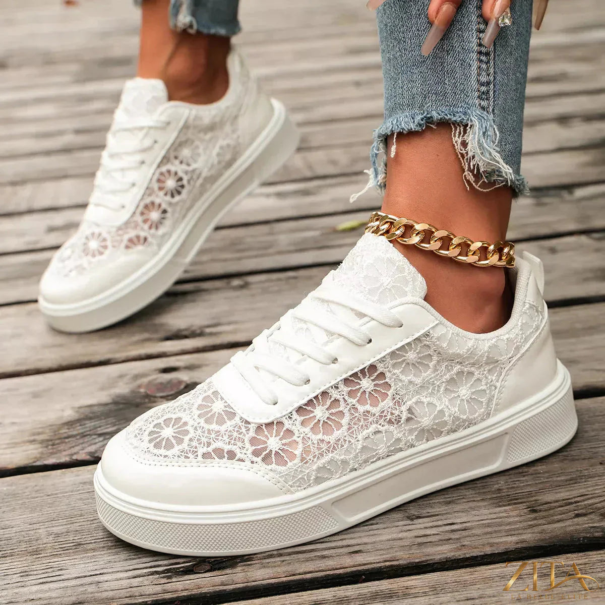 Zita La Belle Elite round toe lace-up sneakers with white soles and stylish design, perfect for casual wear.