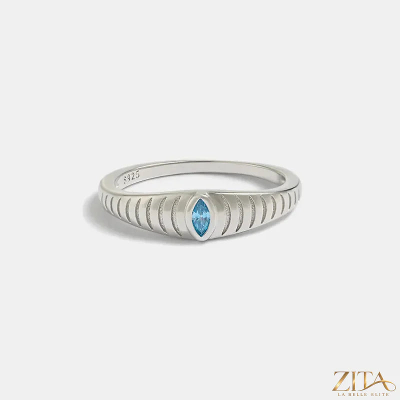 925 sterling silver inlaid zircon ring with intricate design, featuring sparkling zircon stones, from Zita La Belle Elite.