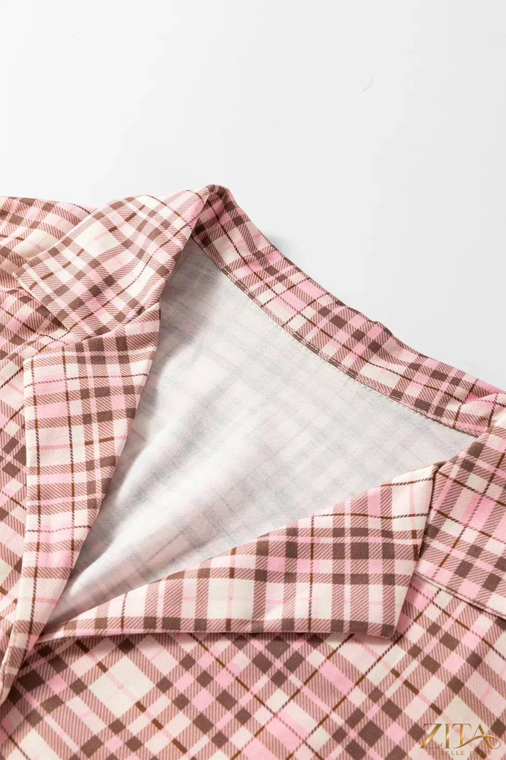 Zita La Belle Elite plaid patch pockets long sleeve lounge set, two-piece set with a cozy, stylish design and plaid pattern.