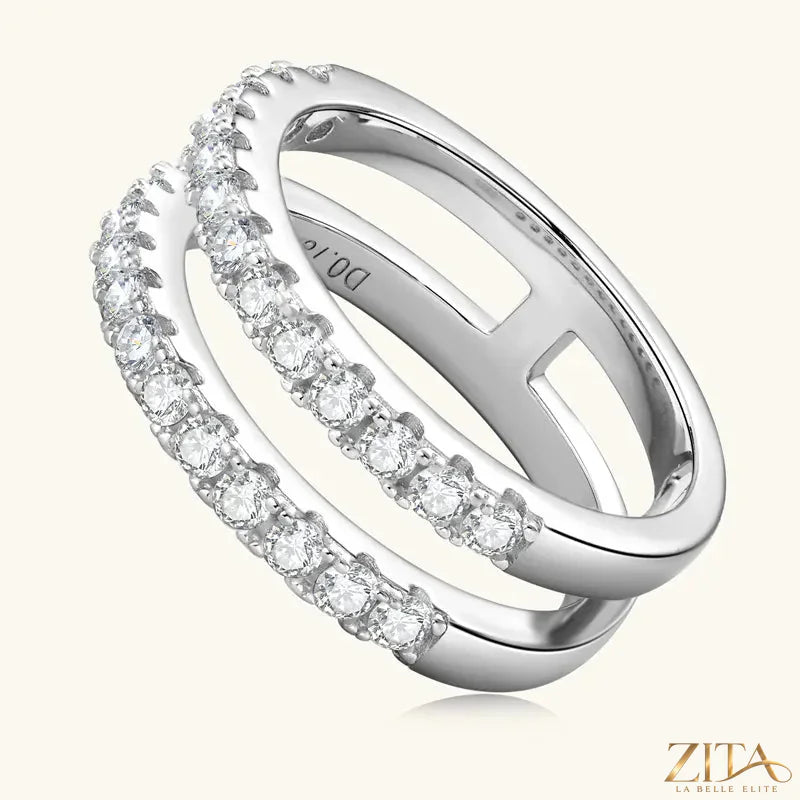 925 sterling silver Moissanite double layered ring featuring sparkling stones, crafted by Zita La Belle Elite.