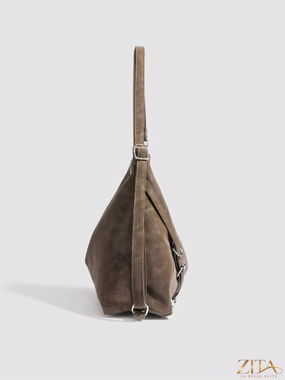 Zita La Belle Elite convertible hobo handbag with soft leather, slouchy design, and adjustable shoulder strap in neutral tones.