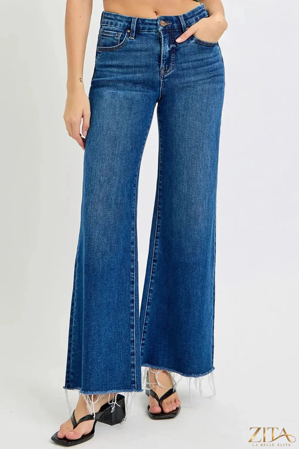 Zita La Belle Elite RISEN high-rise wide-leg jeans with tummy control, dark denim, and classic five-pocket design.