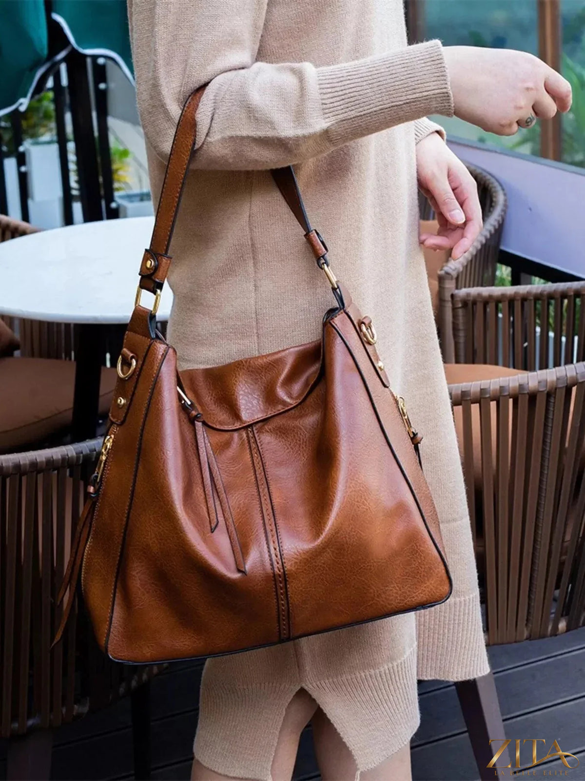 Zita La Belle Elite classic PU leather tote bag with sturdy handles and spacious interior, stylish accessory for everyday use.
