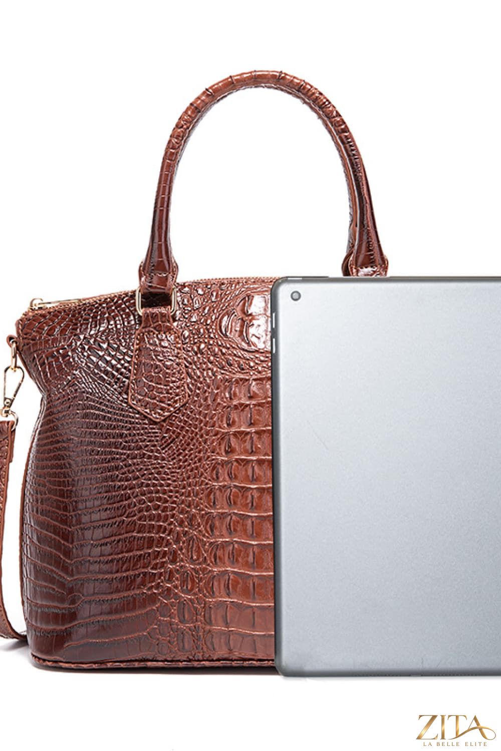Zita La Belle Elite PU leather handbag with top handles and gold-tone hardware, showcasing its stylish and elegant design.
