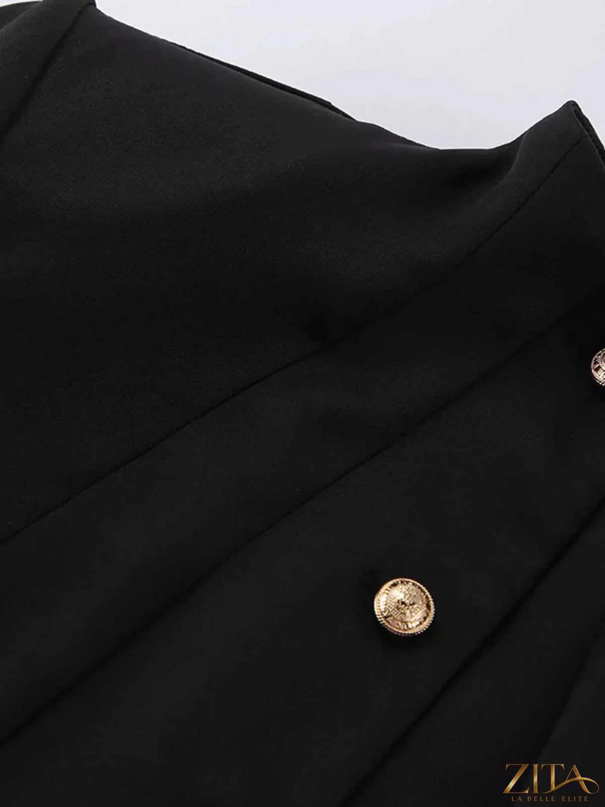 Elegant Zita La Belle Elite stand collar blazer and matching mini skirt set, featuring tailored fit and sophisticated style.