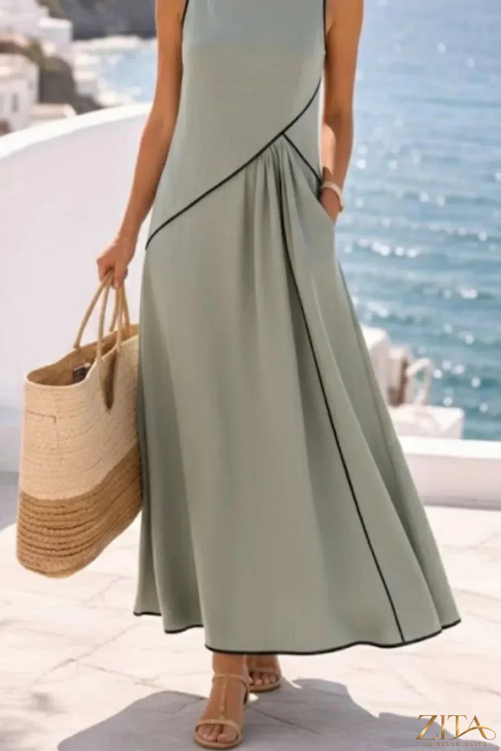 Zita La Belle Elite sleeveless casual maxi dress with contrast trim, flowing fabric and relaxed fit perfect for warm weather.