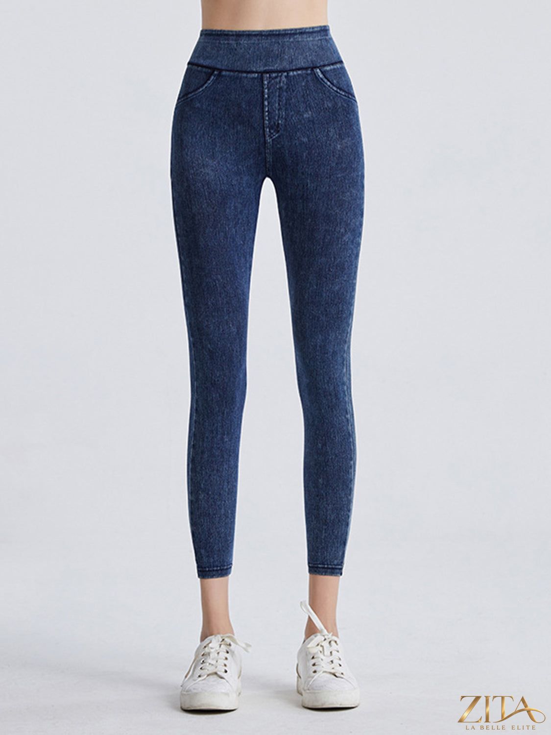 Trendsi wide waistband sports leggings in black, featuring a high-rise fit and stretchy fabric for activewear and workout comfort.