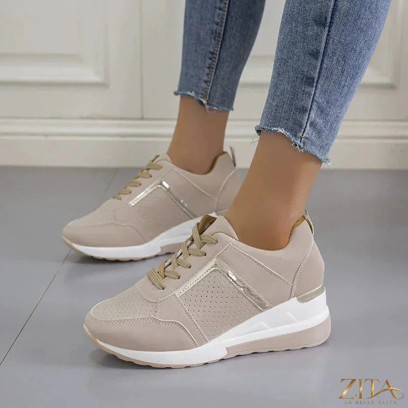Zita La Belle Elite lace-up wedge sneakers in black with a chunky sole and stylish design, perfect for casual and chic outfits.