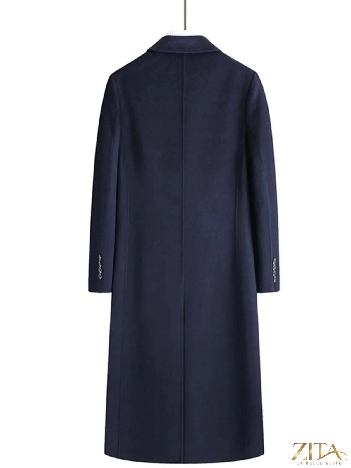 Plus size men's double-breasted wool coat by Zita La Belle Elite, shown in a long, stylish design with a fitted silhouette.