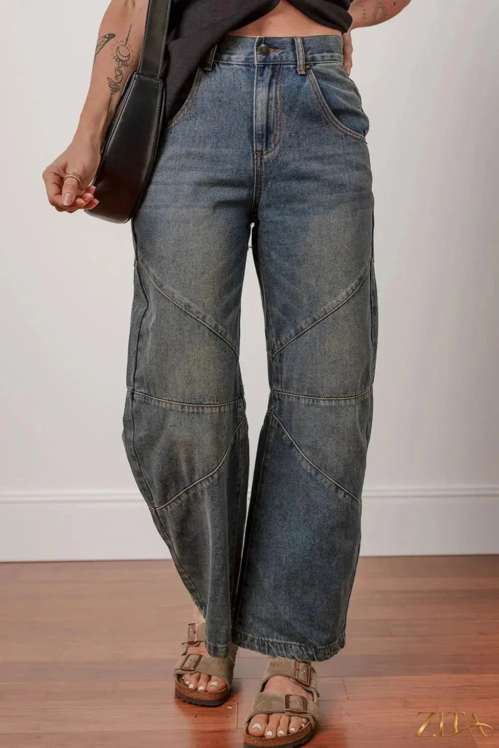 Zita La Belle Elite high waist jeans with exposed stitching, loose straight fit, and classic denim appearance.