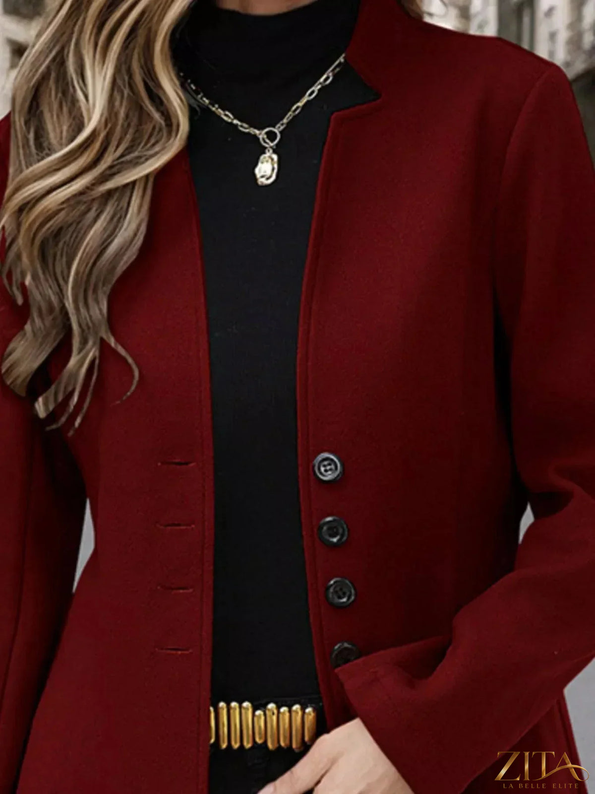 Zita La Belle Elite button-up long sleeve coat in neutral fabric, stylish and tailored for a sleek winter look